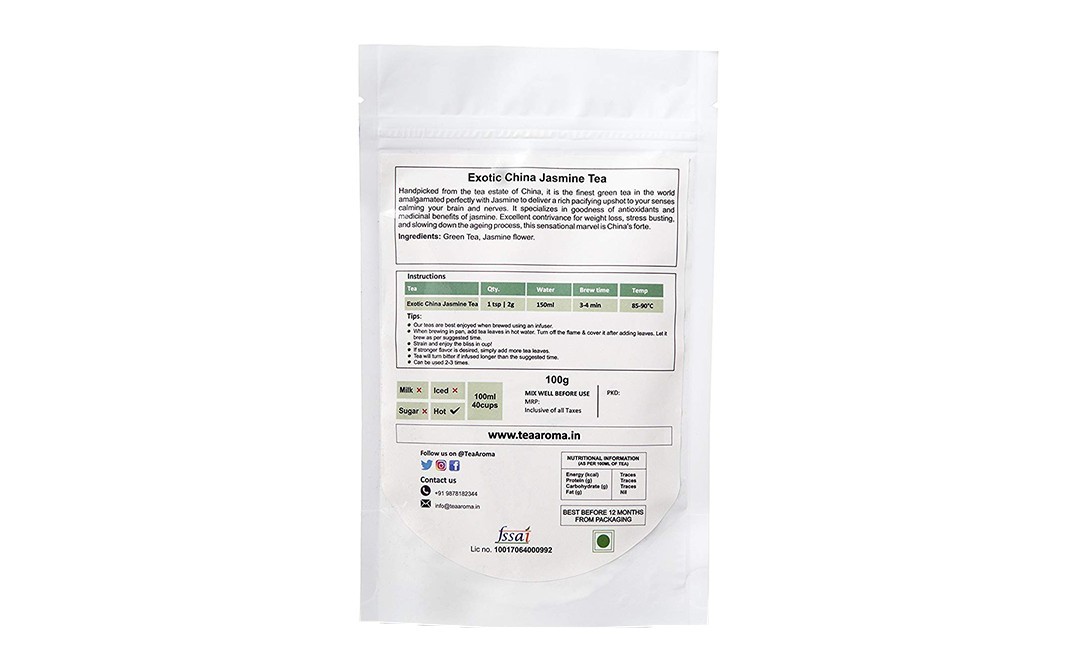 TeaAroma Exotic China Jasmine Tea    Pack  100 grams